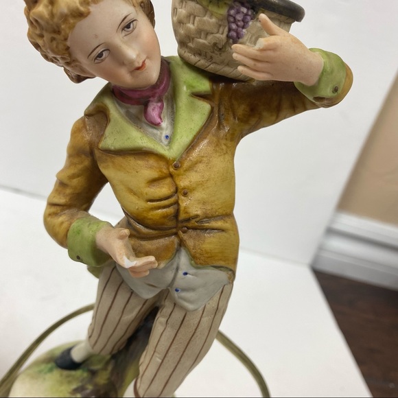 Antique Leviton Lamps Porcelain Figural Boudoir Figurine Man Woman Pair Brass - Picture 11 of 13